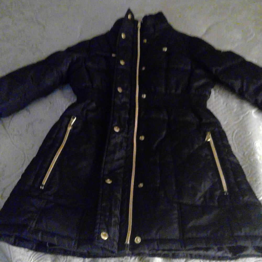 Steve Madden girls black winter coat very warm EUC size 7/8 S/P gold hardware - Picture 2 of 11